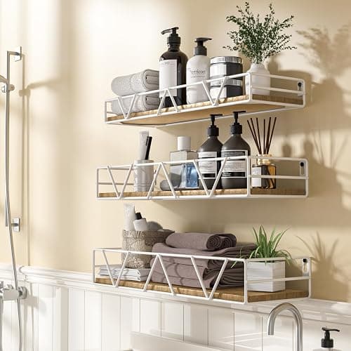 Amaoot Floating Shelves Set of 3, Home Wood Wall Shelf, Farmhouse Shelf for Bedroom, Wall Mounted Floating Shelf for Living Room, Bedroom, Bathroom, Kitchen, Office (White) thumbnail 5