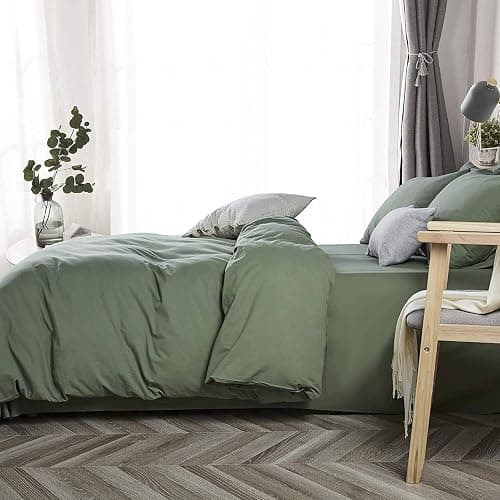 Sedefen Housse de Couette 220 x 240 cm Vert Sauge Coton lavé Couleur Unie - Parure de Lit 2 Personnes avec Fermeture Éclair - Aspect ridée Naturel Housse Couette avec 2 Taie d'oreiller 65x65 cm thumbnail 2