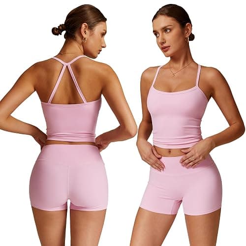 GXGPML Women 2 Piece Workout Sets (2025 NEW) Yoga Outfit Open Back Tank Top High Waisted Shorts Gym Sets Tracksuits - Image 1