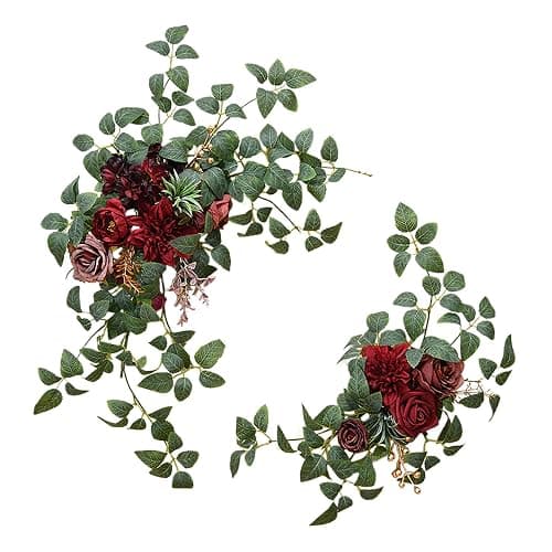 Artificial Wedding Arch Flowers Swag Set of 2 for DIY Wedding Welcome Ceremony Backdrop, Artificial Peony Roses Flower Swag for Ceremony Party Home Decor (red) - Image 1