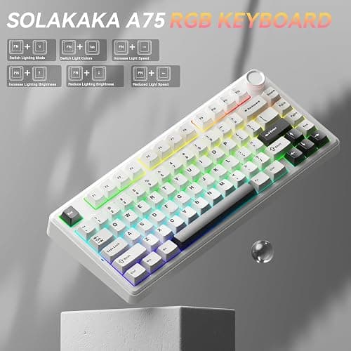 SOLAKAKA A75 75% Wireless Mechanical Keyboard, Hot Swappable Gaming Keyboard with Multifunction Knob & RGB, Gasket Mounted Creamy Keyboard, PBT Keycaps, Compact Layout for Win/Mac/PC thumbnail 7