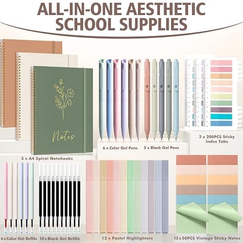 58PCS Aesthetic School Supplies, Cute College Ruled A4 Spiral Notebook Stationary Set Back to School Supplies Bible Study Kit Office College Essentials with Pastel Highlighters for Women Student Girls thumbnail 2