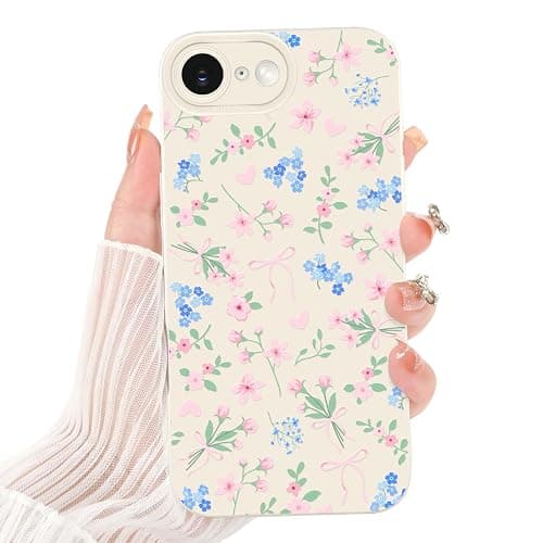 LEOMAKRON Case for iPhone 16 E,Cute Flower Pink Bow Heart for Women Girls,Soft Shockproof Aesthetic Protective TPU Bumper Floral Phone Case,White - Image 1