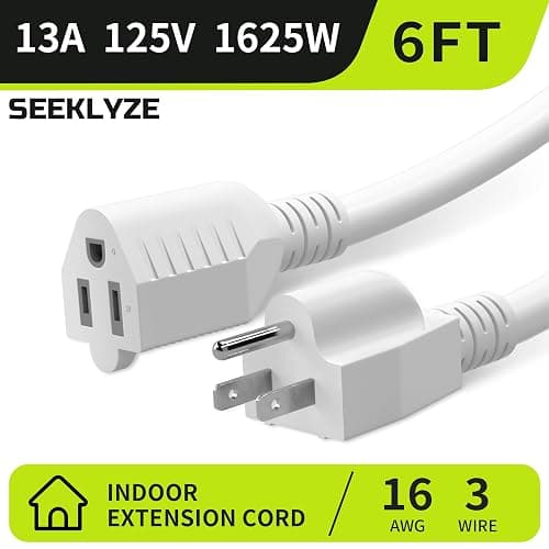 16/3 White Extension Cord 6 FT (2Pack), Indoor Extension Cord for Laptops, Coffee Makers, Office Home Appliances, 3 Prong Resistant Cable Flexible, 13A 125V 1625W ETL Listed thumbnail 2