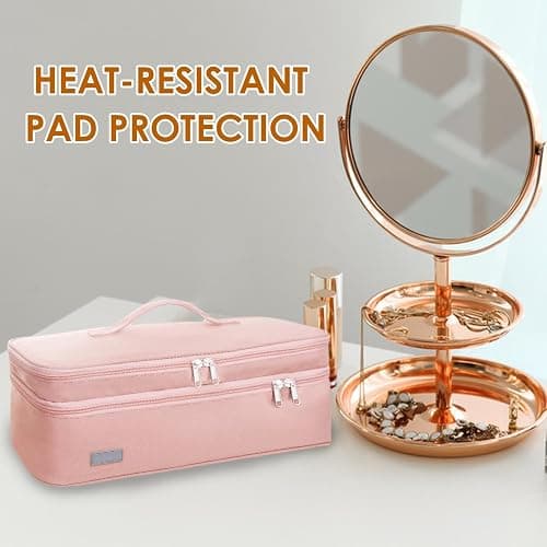 Double-Layer Travel Carrying Case Hair Tool Travel Bag with Heat Resistant Mat Portable Hair Brush Bags Hair Dryer Travel Bag Storage Organizer Bag for Hair Dryer Brush and Other Hair Accessories thumbnail 3