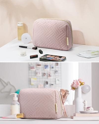 BAGSMART Small Makeup Bag, Travel Cosmetic Bag Make Up Pouch Small Travel Essentials for Women Dorm Room Essentials Pouch,Water-resistant Toiletry Bag,Makeup Organizer Bag, Pink thumbnail 9