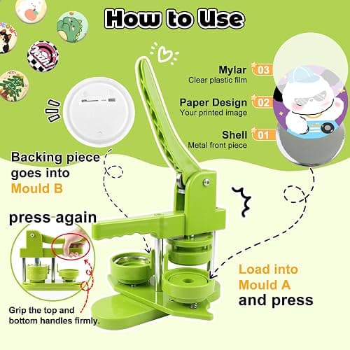 MK.Bear Button Maker Machine 58mm (2.25 in) Installation-Free, DIY Button Pin Maker Machine, Badge Punch Press with Free 100pcs Badge Supplies & Pictures & Circle Cutter & Magic Book thumbnail 6