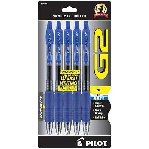 Pilot G2 Premium Gel Roller Pens, Fine Point 0.7 mm, Blue Ink Pens Fine Point, Pack of 5 - Ideal for School, Journaling, and Office Writing - Image 1