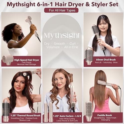 Mythsight StyleVibe 6-in-1 Air Styler with Hair Dryer & Auto-Wrap Curl L/R | Blow Dryer Brush, Thermal Brush and Straightener Brush For Fast Drying, Curls, Volumizing, Smooth Blowouts and Frizz Control thumbnail 2