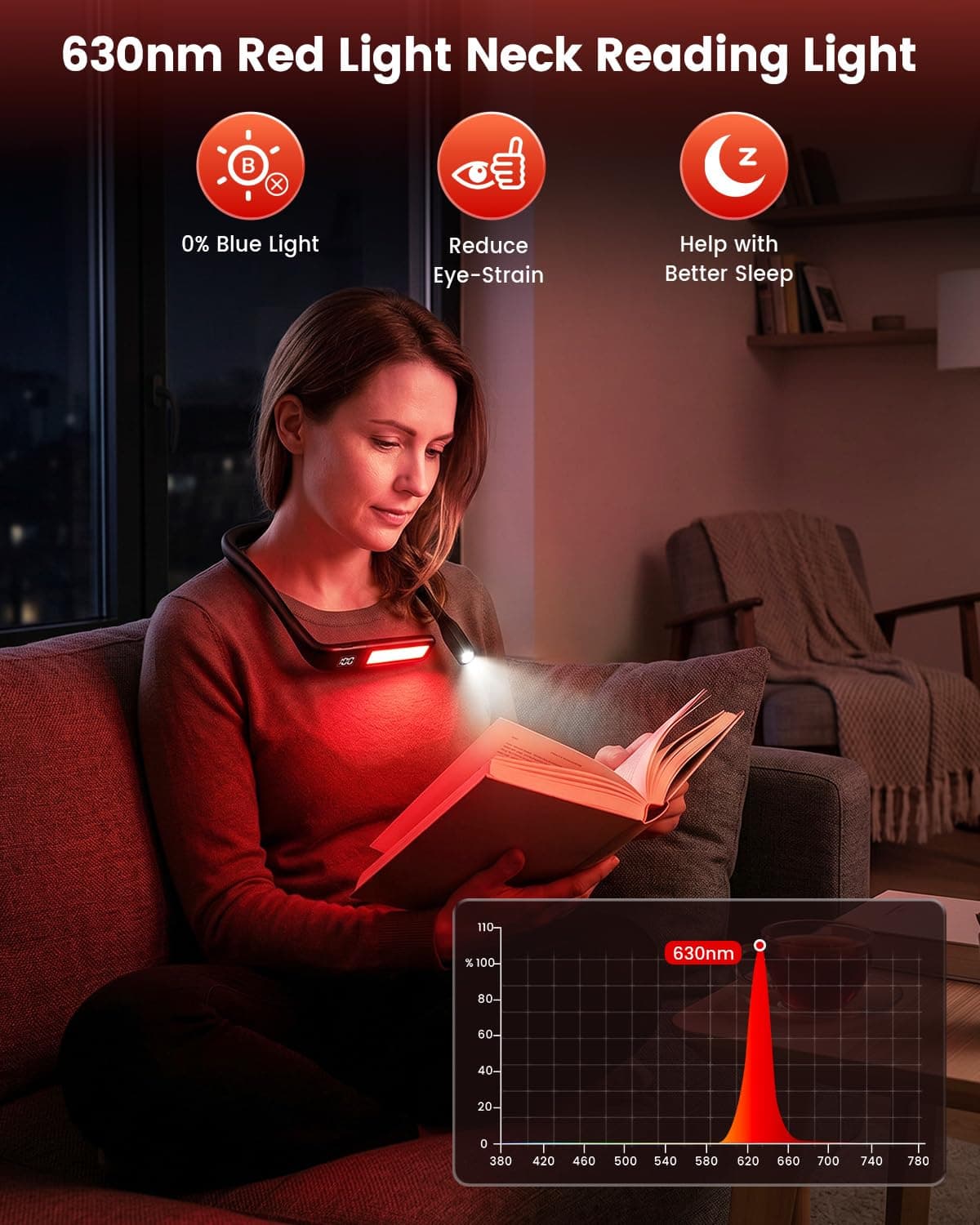 630nm Red Neck Reading Light - Zero Blue Light, Rechargeable Dimmable Portable LED Red Neck Book Lamp for Reading, Crafts, Knitting, Crochet at Night, Ideal Gift for Readers and Craft Lovers thumbnail 3