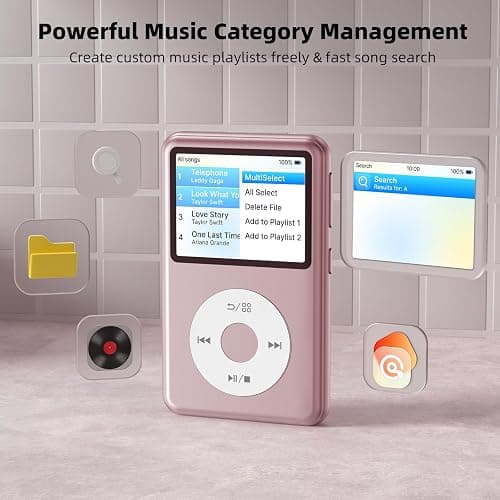 Innioasis 64GB Mp3 Player with Bluetooth, Lossless DSD DAC FLAC Support, Y2 Classic Dedicated Music Player with Playlists, Nostalgia Design, Supports up to 2TB Pink thumbnail 8