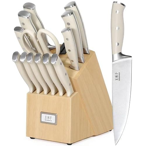 WANGMAZI Premium Knife Set,High Carbon Stainless Steel Forged,Sharp Knives Set for Kitchen,Triple-rivet Ergonomic Handle,Hundreds of Years of Masterful Craftsmanship(Ivory,15PCS) - Image 1