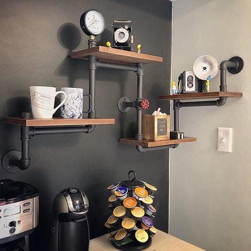 WFDERAN Industrial Rustic 4 Teir Ladder Wall Mounted Pipe Shelf,Home DIY Decor Storage Shelves,Vintage Display Shelving,Metal and Wood Bookshelf - Image 1