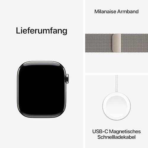 Apple Watch Series 11 GPS + Cellular 42 mm Smartwatch mit Titangehäuse in Natur und Milanaise Armband in Natur, Schlafindex, Fitnesstracker, Gesundheitsüberwachung, Always-On Display, Wasserschutz thumbnail 6