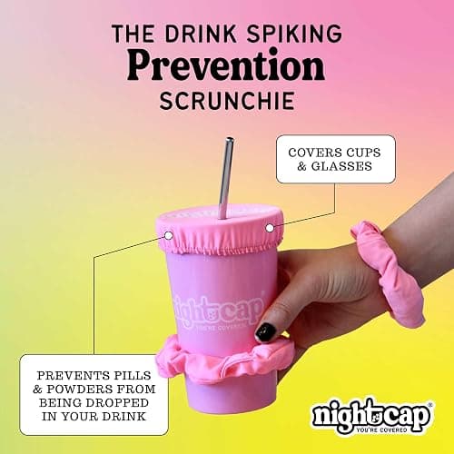 NightCap Drink Cover Scrunchie, Anti Spiking Drink Protector, Reusable Cup Cover for Bars, Festivals, Concerts, College Parties & Travel, Hidden Drink Safety Cover for Women, Shark Tank, Hair Tie thumbnail 2