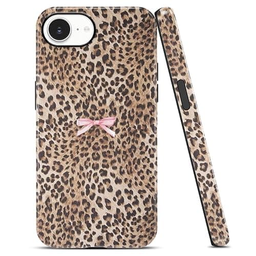 Aoldimu Cute Bow Cheetah Print Phone Case for iPhone 16e/iPhone 17e 6.1", Aesthetic Brown Leopard Pattern Design Cover for Women Girls, Anti Scratch Shockproof 2-in-1 Cover for iPhone 16e/iPhone 17e - Image 1