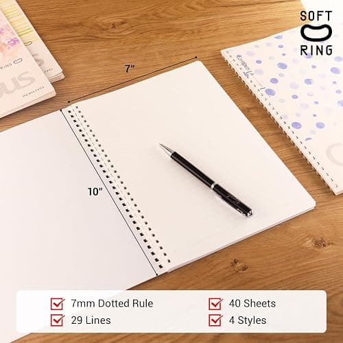 Kokuyo Spiral Notebook Journal, 4 Pack Campus B5 Soft Ring Notebooks with Dotted A 7mm Rule, 40 Sheets, Aesthetic 1 Subject Notebook in Blue Pink Yellow Green, College Office Note Taking. Japan Import thumbnail 2