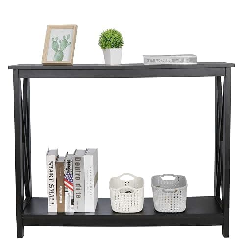 SUPER DEAL Console Table 39.5”, 2-Tier Narrow Sofa Side Table with Storage Shelf, Entrance Table for Hallway/Foyer/Living Room/Corridor/Office, Black thumbnail 8