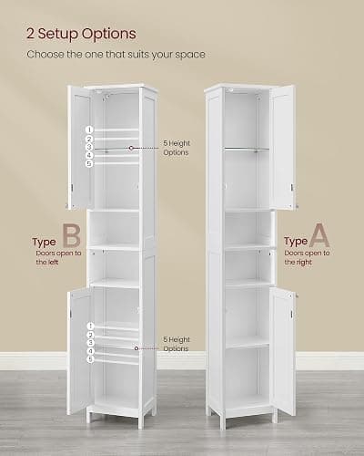VASAGLE Tall Storage Cabinet with Lights, Slim Freestanding Cabinet with Adjustable Shelves, for Small Spaces, Bathroom, Living Room, Modern, 11.8 Inches Wide, Cloud White UBBC566W02 thumbnail 6