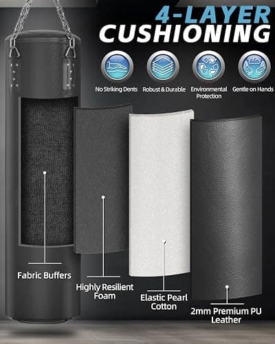 ASBRAVO Punching Bag for Adults, 4ft PU Heavy Boxing Bag Set 12OZ Gloves for MMA Muay Thai Kickboxing Training Home Gym, Martial Art (Unfilled) thumbnail 3