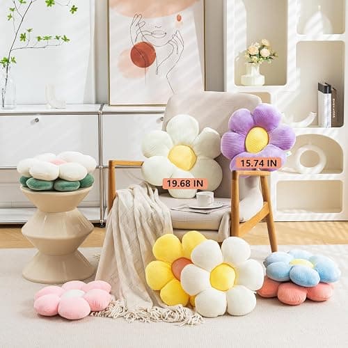 CANGHI Flower Pillow - 3 Pcs Flower Shaped Throw Pillow 15.7'' Cute Daisy Flower Pillow Flower Seating Cushions for Adults Kids Home Bedroom Sofa Chair Couch Decor (White/Lightpink/Pink, 15.74 in) thumbnail 4