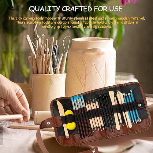 40PCS Clay Tools Set with Storage Bag Polymer Clay Sculpting Tools for Pottery, Ceramic, Modelling & DIY Crafts for Adults, Beginners & DIY Lover thumbnail 3