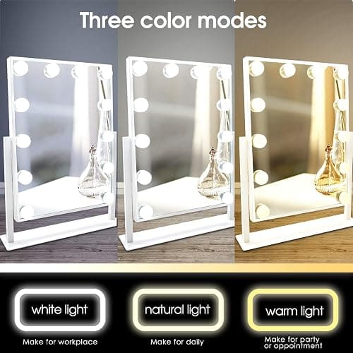 TUREWELL Hollywood Makeup Mirror with Lights,Large Lighted Vanity Mirror with 3 Color Light & 12 Dimmable Led Bulbs,Smart Lighted Touch Control Screen & 360 Degree Rotation(White) thumbnail 3