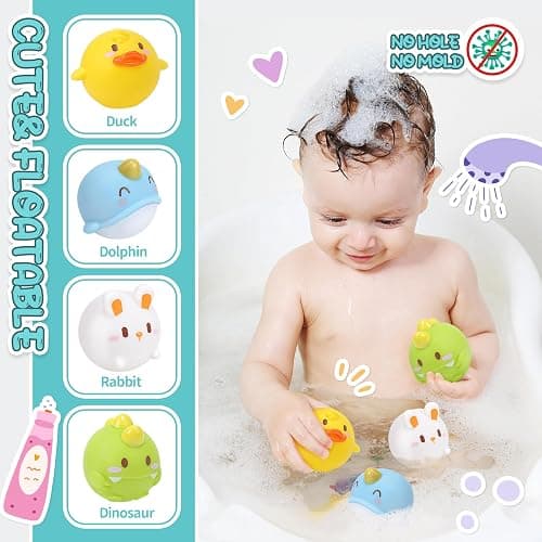 CUTE STONE Baby Bath Toys, No Hole Floating Squirting Bathtub Toy W/ Water Slide Building Track, Duck Fishing Net Game, Toddler Shower Toys, Water& Pool Toys, Educational Gifts for Boys Girls thumbnail 5