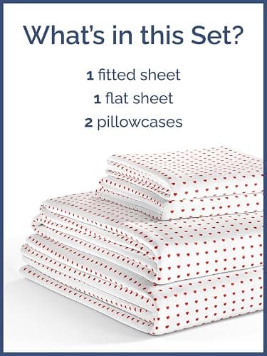 Kids Full Size Hearts Bed Sheets - 4 Piece Heart Shaped Sheet Set - Ultra-Soft, Cute & Cozy - Comfy, Breathable & Machine Washable - Easy-Care & Wrinkle Free Bed Set for Boys, Girls, Teens & Toddlers thumbnail 2