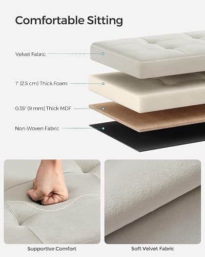 SONGMICS Mazie Collection - Storage Ottoman Bench, Foldable Foot Rest, 15 x 43 x 15 Inches, End of Bed Bench, Storage Chest, Load 660 lb, Living Room, Bedroom, Entryway, Cream White ULSF277W01 thumbnail 4