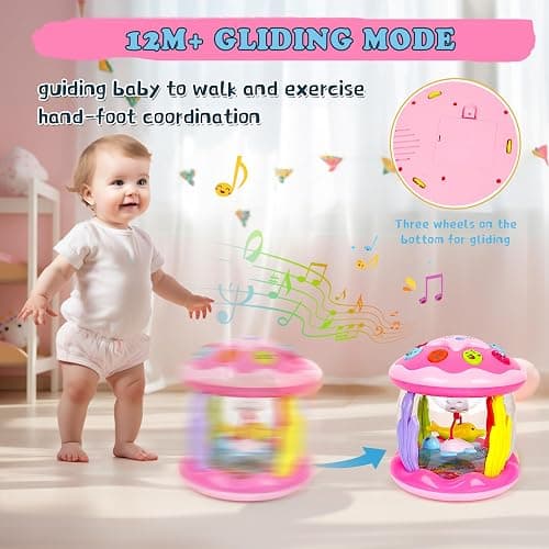 M SANMERSEN Baby Girl Toys 6-12 Months - Babies Ocean Rotating Projector Light Up Musical Toys for 12-18 Months Crawling Learning Tummy Time 1 2 Years Old Infant Boys Girls Pink thumbnail 3