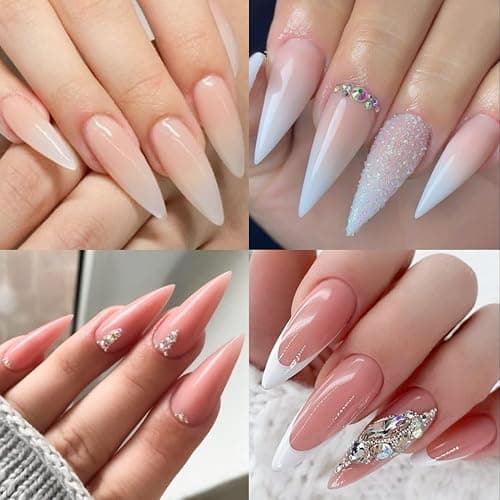 UNA GELLA Long Stiletto Gel Nail Tips 504PCS, Full Cover Pre-Etched | Long Almond Nails Tips, Sturdy Clear Stiletto Press on Nails, No C Curve Soft Gel Tip for DIY Nail Extension 12 Sizes thumbnail 2