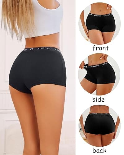 FINETOO Womens Cotton Boy Shorts Underwear Full Coverage Soft Boxer Briefs High Waisted Panties for Lady Girls 6 Pack thumbnail 2