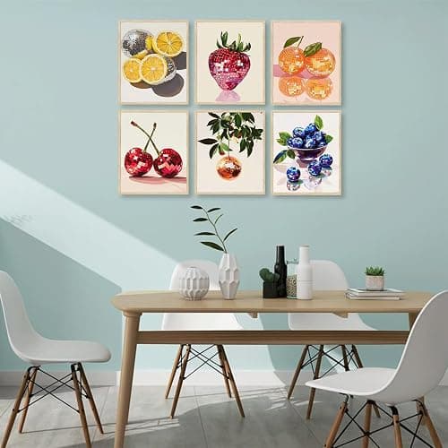 6Pcs Disco Fruit Wall Art funky fruit wall decor pictures Kitchen Poster Preppy Trendy Prints Strawberry lemon cherry Painting Artwork for Living Room Bathroom Girls Room Decoration 8x10in - Poster - 10L"x8W" thumbnail 4