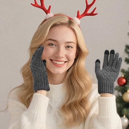 HRUTANE Womens Winter Gloves Cold Weather Warm Knit Touchscreen Fingers Elastic Cuff Soft Lining Thermal Dual Layer Glove thumbnail 5