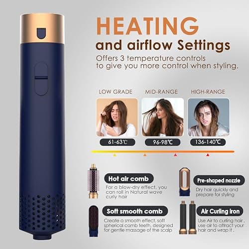 Hair Dryer Brush 5 in 1, Negative Ion Blow Dryer Brush Set - 110,000 RPM High- Speed Hot Air Brush Air Styler Curling Wrap Air Curler, Curling Iron Hair Styling Tool for Straight Curl Drying Smoothing thumbnail 4