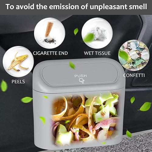 Accmor Car Trash Can, Portable Vehicle Trash Bin with Lid, Mini Car Dustbin Garbage Organizer Holder with One Roll Trash Bag, Leakproof Hanging Cars Storage Bag Container for Auto, SUV, Office (Grey) thumbnail 7