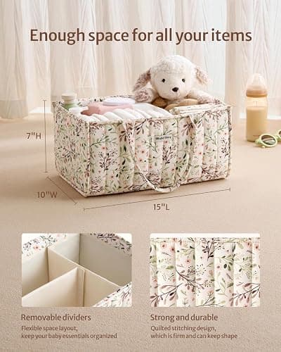 Blissful Diary Nappy Caddy Organiser, Baby Diaper Caddy for Nappy Station, Stylish Storage Basket for Newborn Essentials, Baby Shower Gifts for Girl or Boy,Pastoral Daisy thumbnail 3