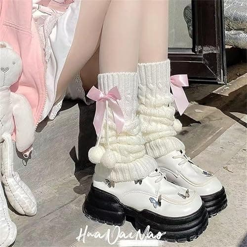RWYBEIW Y2k Lolita Ankle Leg Warmers for Women Cable Knit Long Socks Harajuku Kawaii Ankle Boot Socks Winter Ankle Warmers thumbnail 3