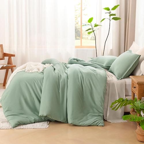 Litanika Queen Comforter Set Sage Green, 3 Pieces Lightweight Comforters Queen Size Solid Bedding Comforters Sets, Down Alternative Comforter Bed Set Quilt Blanket thumbnail 5