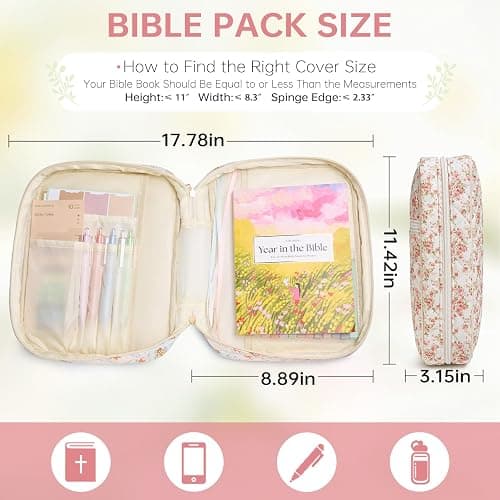 Bible Cover Case for Women Large Bible Cover with Durable Handle Quilted Bible Carrying Case for Girls Bible Study Supplies Accessories (Siamese Rose, Siamese Rose) - Siamese Rose - Siamese rose thumbnail 2