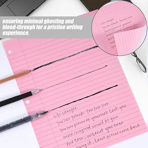 HIBOX Pink Loose Leaf Paper, Pink 100 Sheets 8"x10.5" Wide Ruled Filler Lined Notebook Paper, 3-Hole Punched for 3-Ring Binders Notebook, School & College, Women Girls Writing Work Meeting Note Taking thumbnail 6