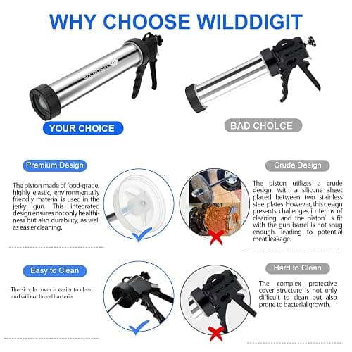 WILDDIGIT Professional Beef Jerky Gun Kits, Stainless Steel Jerky Maker, Jerky Cannon, Meat Gun with 5 Stainless Nozzles and 5 Brushes thumbnail 3