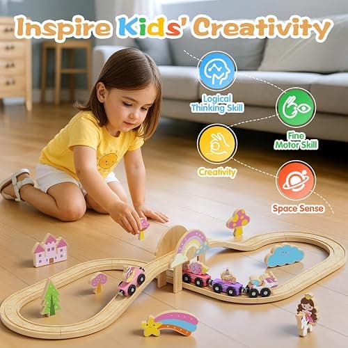 Unicorn Wooden Train Set for Toddler Girls Ages 2-4 Magical Fairy 38 Pcs Toddler Girl Toys with Railway Track Fantasy Toys for Girls 3-5 Year Old Kids thumbnail 2