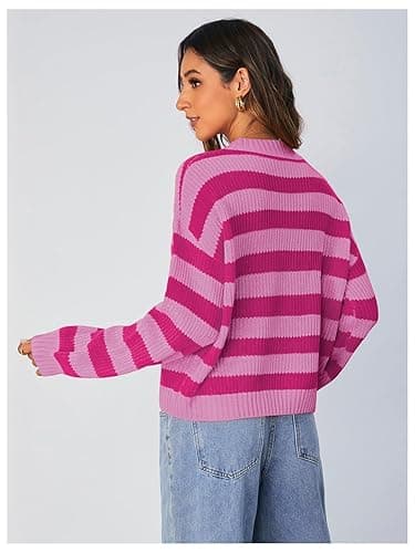 SOLY HUX Women's Color Block Striped Knit Tops Casual Long Sleeve Drop Shoulder Sweater Pullovers thumbnail 3