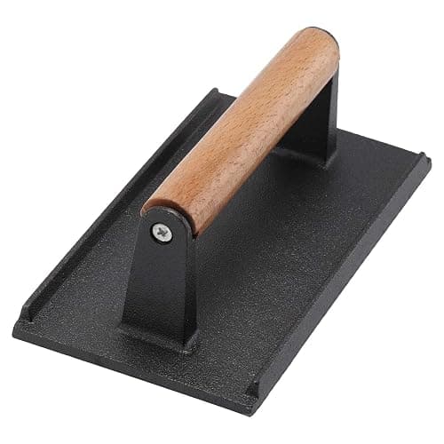 CROWNSHOP Steak Press Cast Iron Grill Burger Press Rectangle Steak | Meat Bacon Press with Wooden Handle for Burger Grilled Sandwich Quesadilla Steak（ 20 x 10 cm ） thumbnail 6
