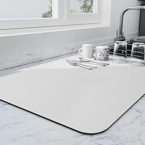 Ecotrim - Dish Drying Mat for Kitchen Counter | Coffee Bar Mat for Countertops | Heat Resistant Drainer Mat with Non-slip Rubber Backed | Hide Stain Kitchen Absorbent Draining Mat | Light Grey 16"x18" - Image 1