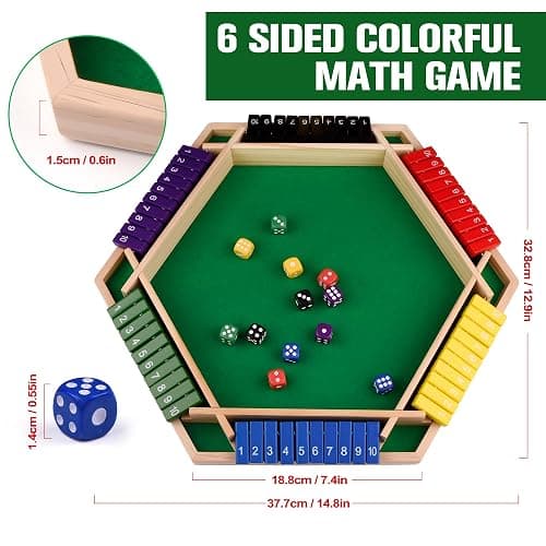 Havnidy Shut The Box Game 6 Player Wooden Table Games,Classic Dice Games,Travel Game,Wooden Math Traditional Pub Board Dice Game, Great Family Board Games Holiday Fun Game thumbnail 2