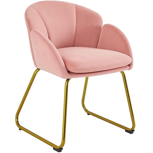 Yaheetech Flower Shape Velvet Vanity Chair, Modern Side Armchair Makeup Chair no Wheels with Golden Metal Legs for Living Room/Dressing Room/Bedroom/Home Office/Kitchen, Pink - Image 1