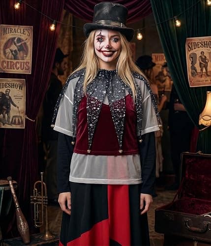 Auroeyfairy Jester Pointed Collar with Bells Unisex Tulle Clown Collar Halloween Neck Accessories for Party, One Size thumbnail 4